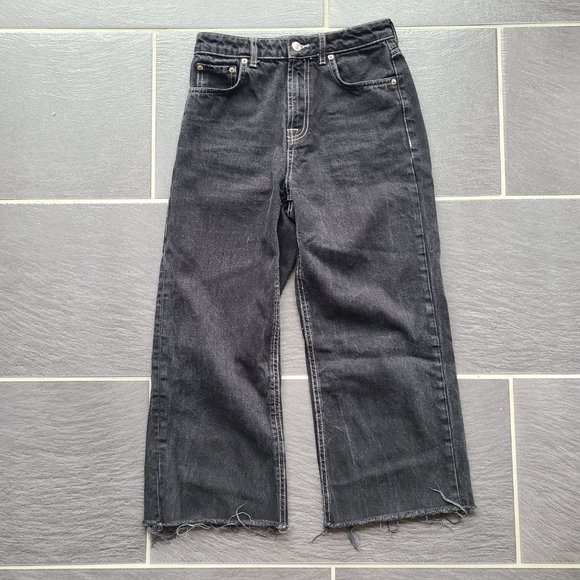 Zara Woman Premium Denim Collection Black Raw Hem Ankle Wide Leg Jeans US 4 - Picture 6 of 15